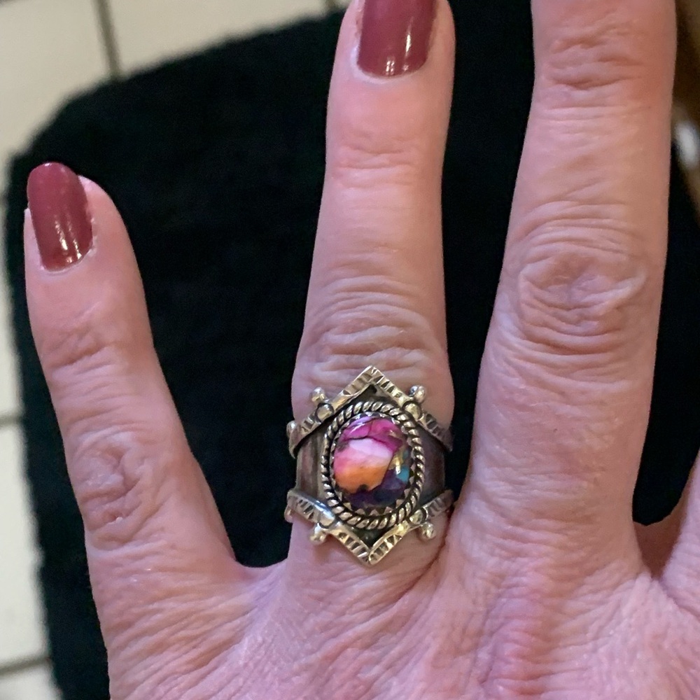 Genuine pink dahlia 925 sterling silver ring size 7